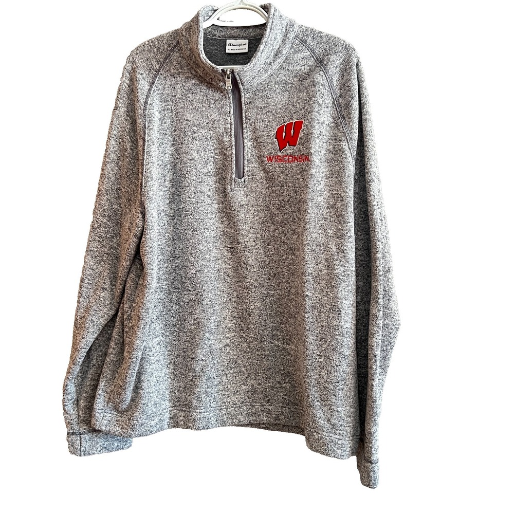 Wisconsin Badgers Champion‎ 1/4 Zip Long Sleeve Pullover Men XL Heathered Gray